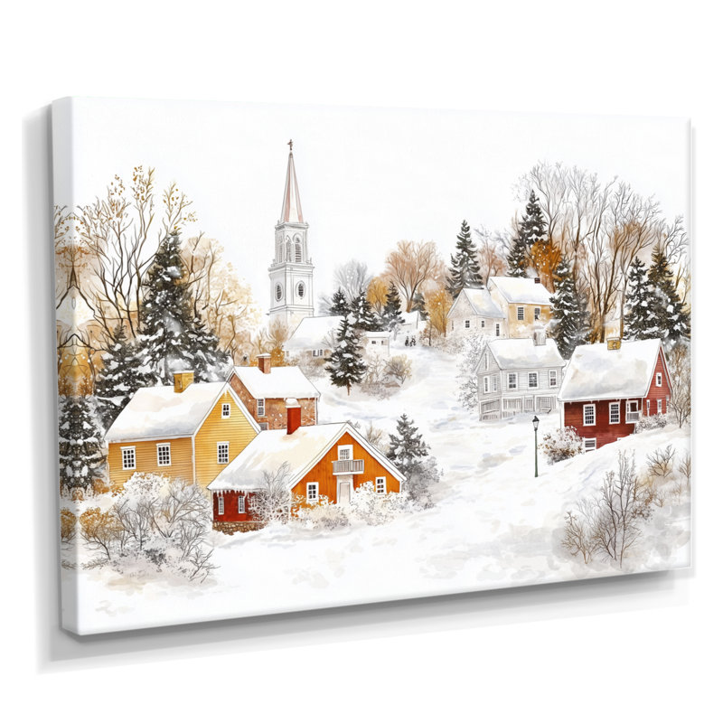 «Snowy Winter Village In Canada II - Winter Landscape», reproduction d'art mural, H 30 po x l 40 po, Toile tendue