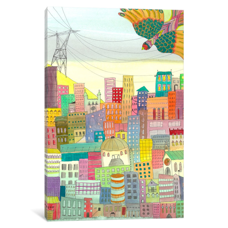 Ma ville, peinture sur toile, H 12 po x l 8 po x P 0,75 po