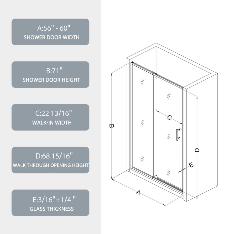 60 in. Chrome Framed Pivot Shower Door with Clear Glass
