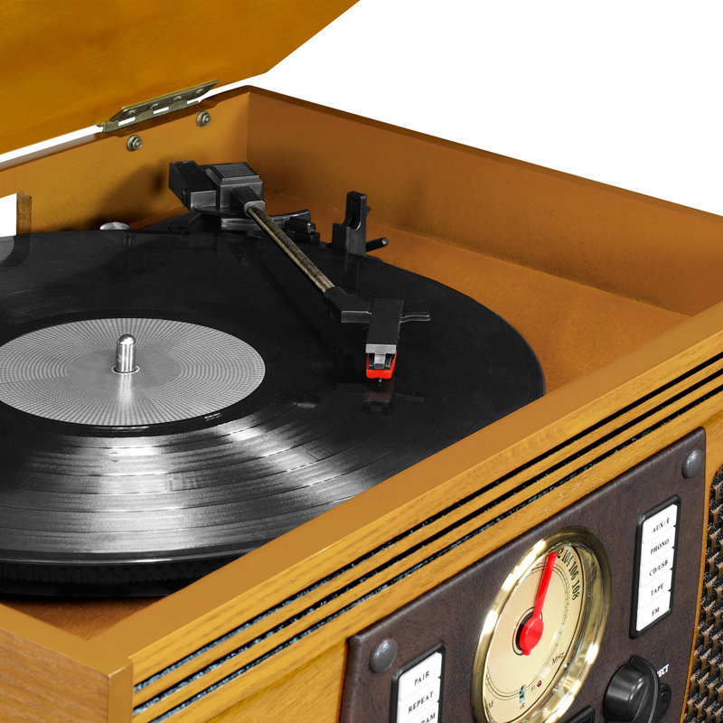 Oak Vintage Style Bluetooth Record Player with USB and AM/FM Radio