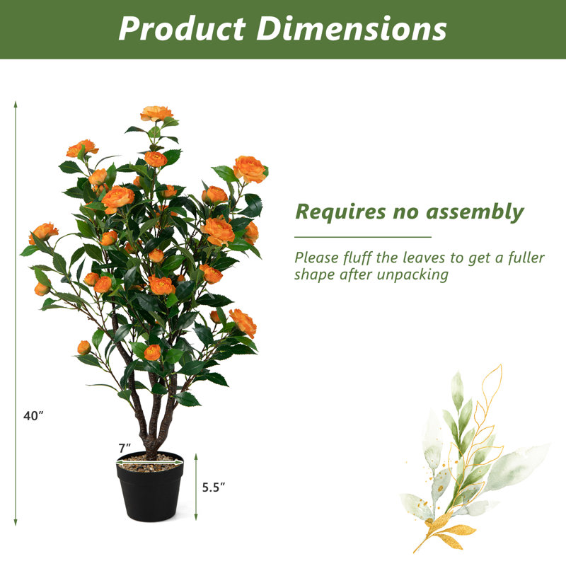 Arbre artificiel 40 po Camellia artificiel en pot en ciment