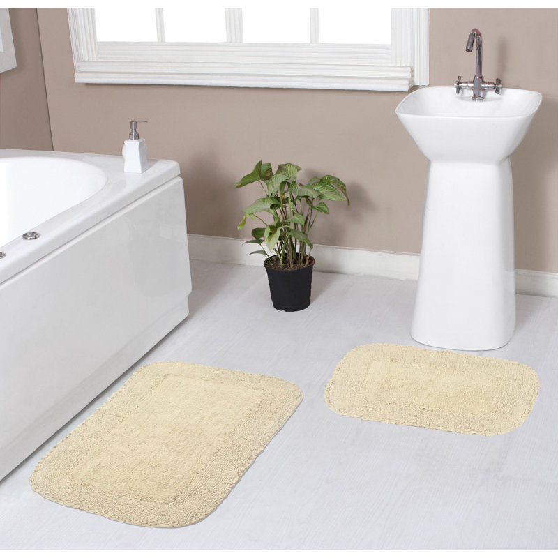 Ensemble de 2 tapis de bain en coton Aceyon, Ivoire ivoire
