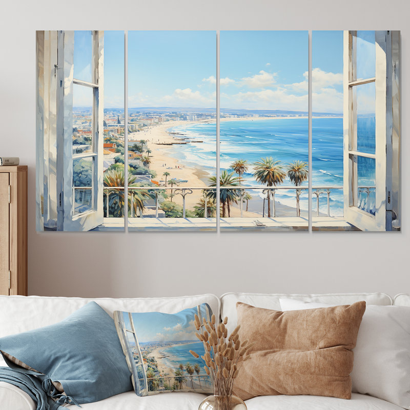 «Coastal Window View By The Beach I - Landscape», art mural 4 pièces, H 28 po x l 48 po