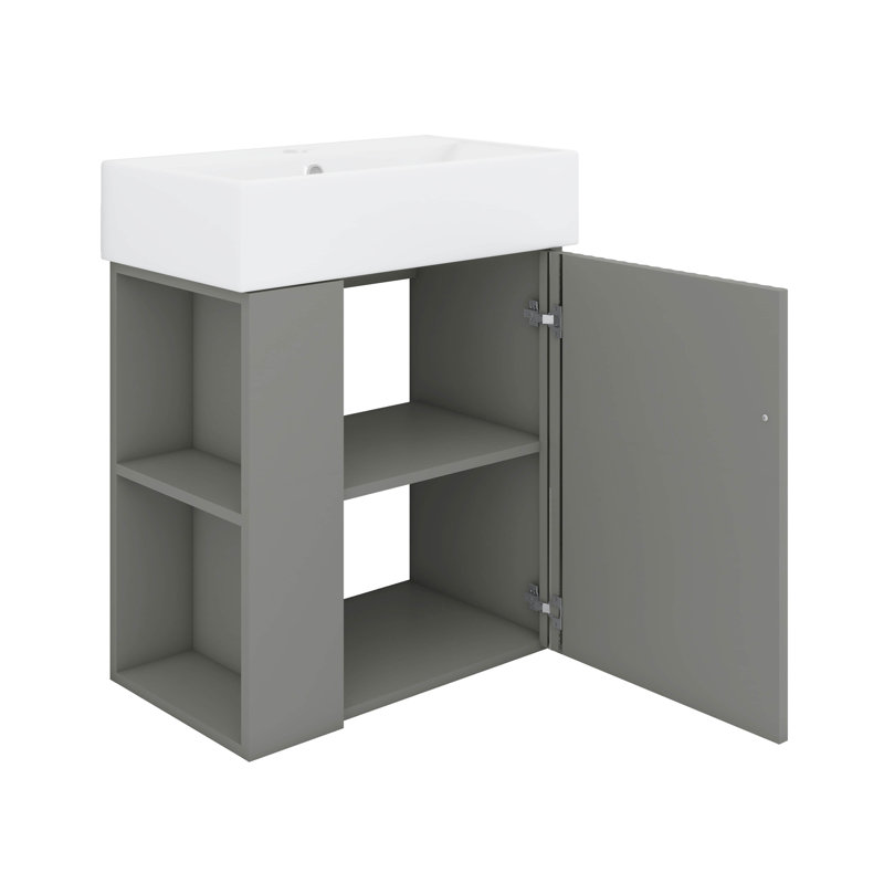 Meuble-lavabo flottant de 21,6 po avec porte à fermeture douce, meuble-lavabo mural avec lavabo en céramique, rangement à gauche