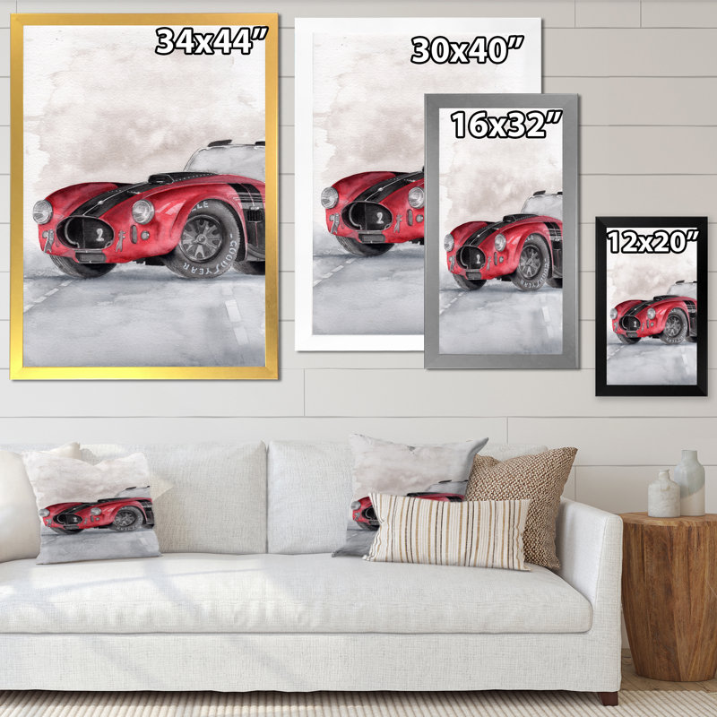 «Beautiful Old Red Car on the Grey», reproduction sur toile, H 32 po x l 24 po x P 1 po, Cadre photo argenté