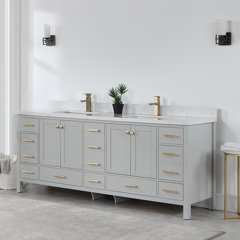 Palmera 90 inch Double Sink Bathroom White Vanity & Side Cabinet Tower