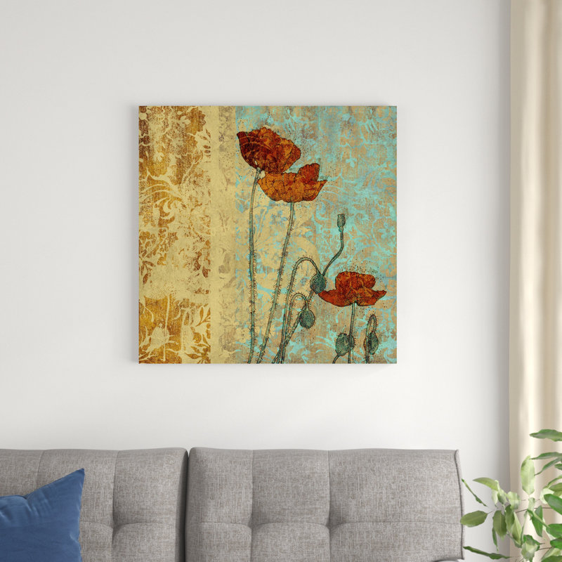 Coquelicots et damas I, H 30 po x l 30 po x P 1,25 po