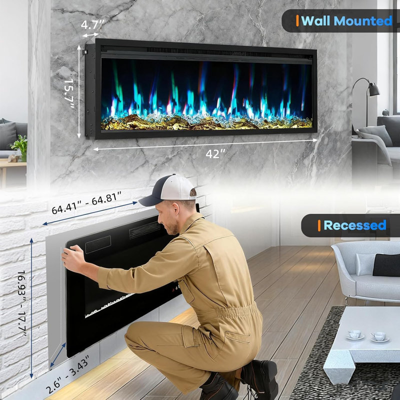 Blue Elephant 106.7cm W Black Electric Fireplace