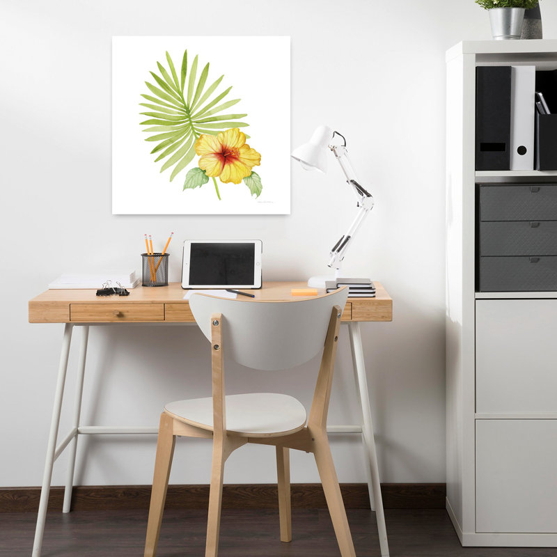 Trésors des tropiques, art abstrait avec palmier hibiscus, H 18 po x l 18 po