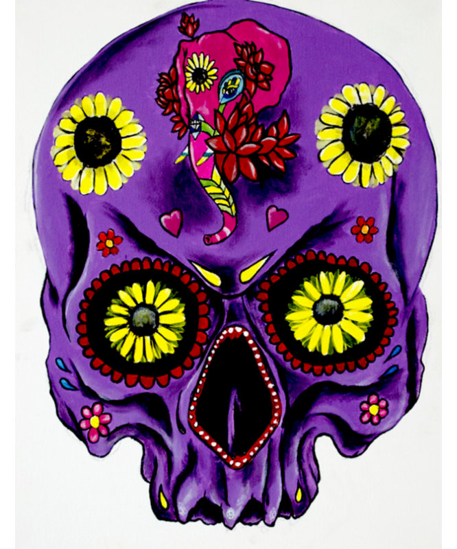 " Skull & Flowers II " by Ed Capeau, 10" H x 8" W x 1.5" D, No Mat, Wrapped Canvas