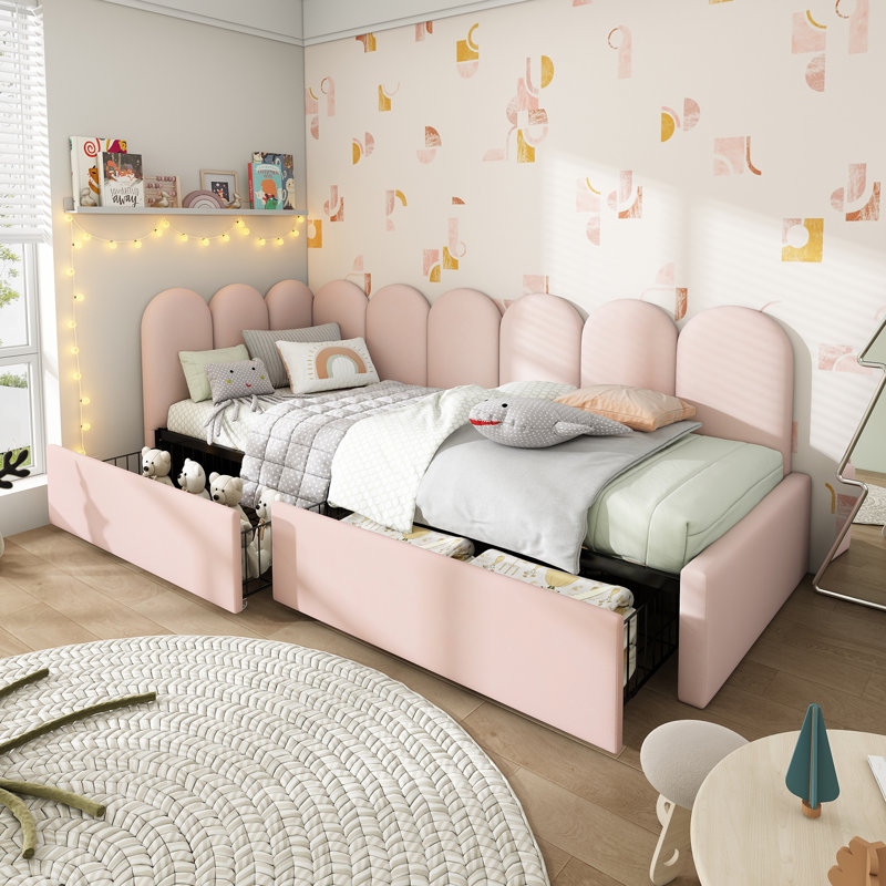 Daybed With 2 Storage Drawers, European Single (90 x 200 cm), Pink