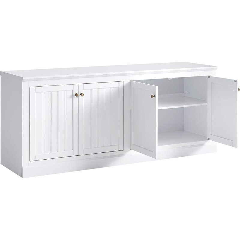 Farmhouse Sideboard Buffet Cabinet With Barn Doors, Console Table With Adjustable Shelves – White