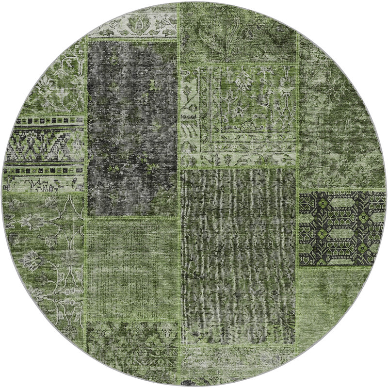 Tapis à poil long de qualité supérieure lavable à la machine ADS669, Olive, Rond 8 pi