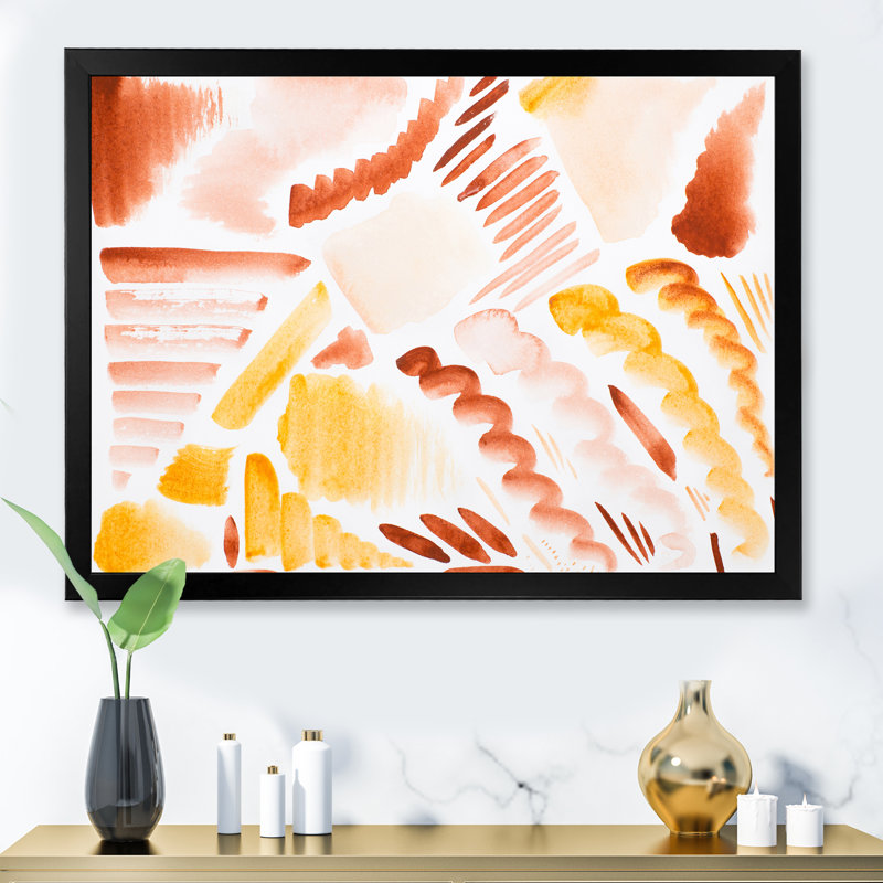 " Retro Graphic Elements In Orange And Yellow I " Painting Print, Black Picture Framed, 24" H x 32" W