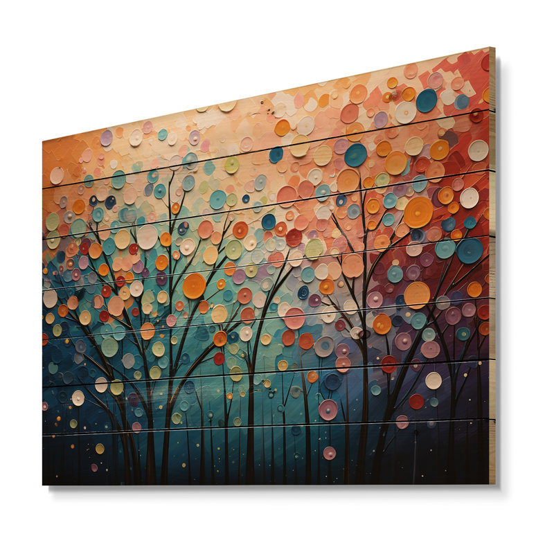 «Kasheem Romantic Forest Pointillism Landscape», impression sur bois, H 24 po x l 32 po x P 0,78 po
