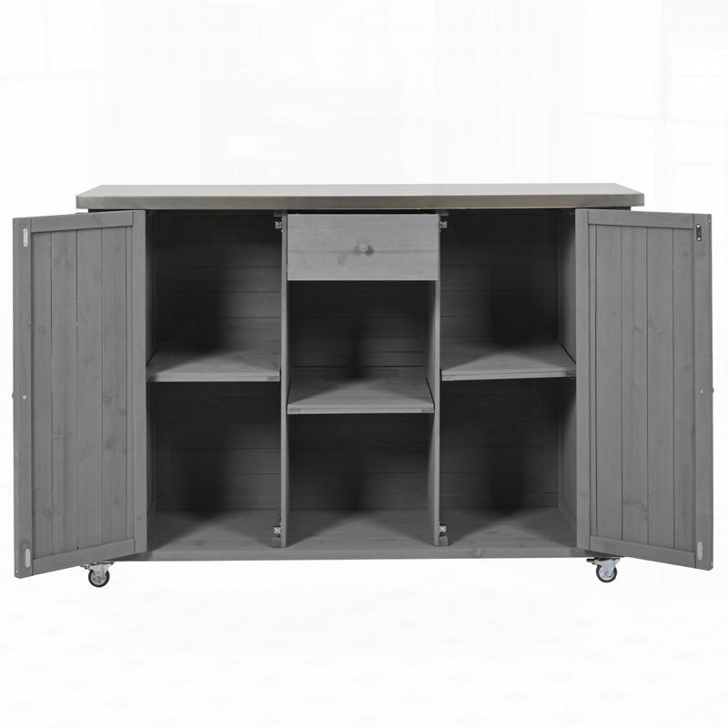 Îlot de cuisine extérieur en bois de sapin avec plateau en acier inoxydable, Gris