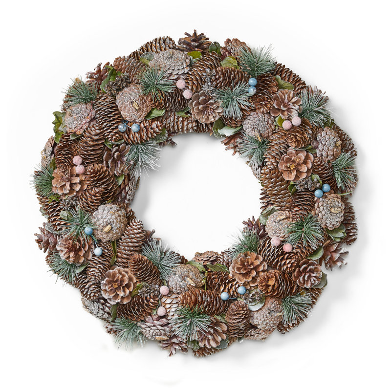 Faux Pinecone Pinecones 18.5'' Wreath, Natural/White