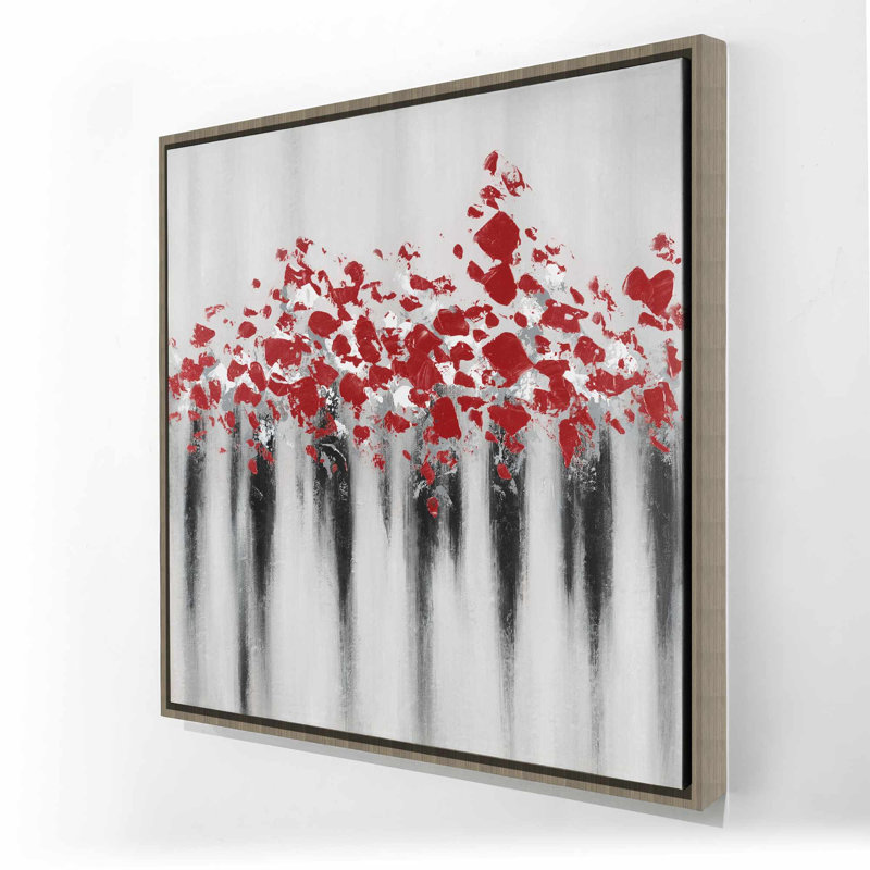 Toile abstraite encadrée Shapes Gray - Petits pois, décor rouge