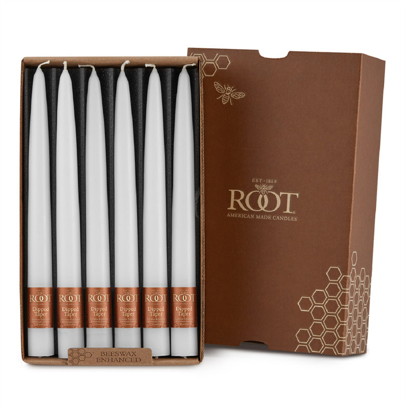 12 Piece Unscented Taper Candle Set, White, 9" H x 0.88" W x 0.88" D