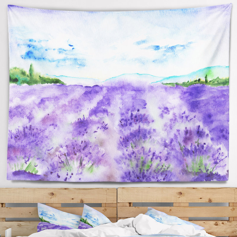 Tapisserie en polyester à champs lavande avec accessoires suspendus inclus, H 78 po x l 92 po