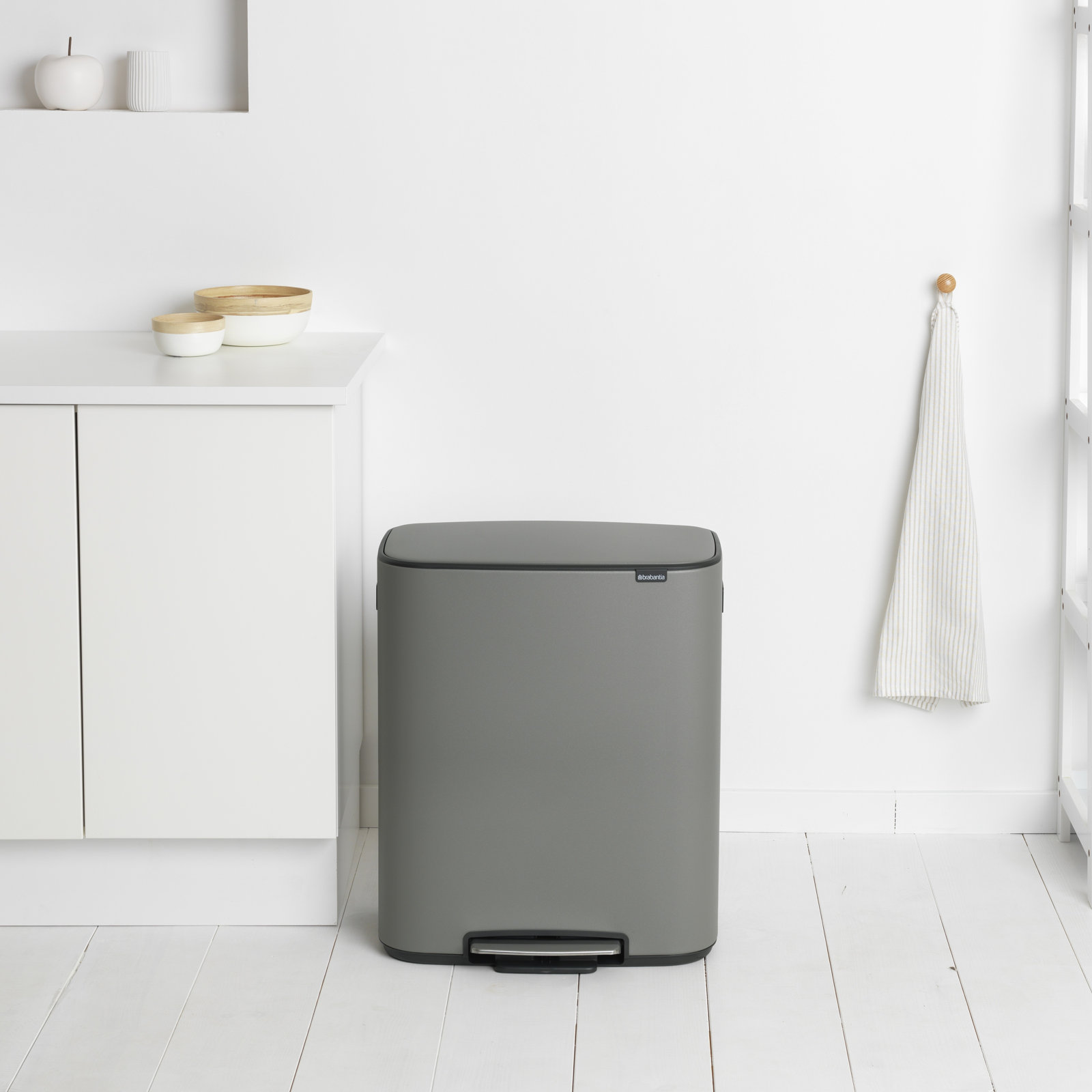 Brabantia Bo Step Dual Recycling Can, Mineral Concrete Gray