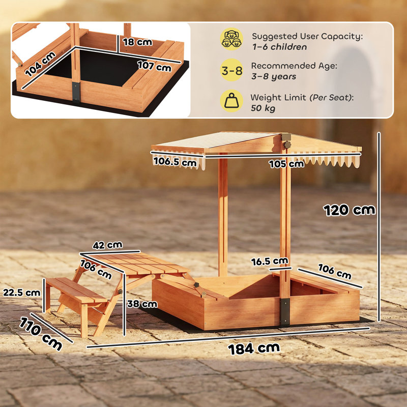 HOMCOM 110cm x 120cm Rectangle Sandbox with Cover