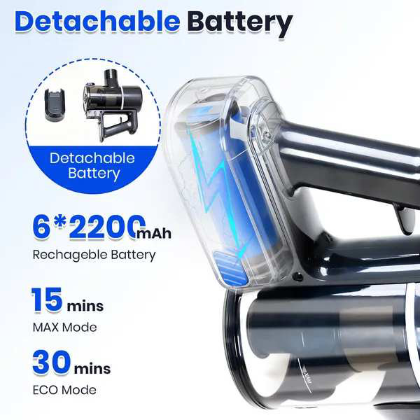 Aspirateur sans fil, aspirateur balai léger anti-emmêlement et lumière DEL, puissant aspirateur sans fil rechargeable