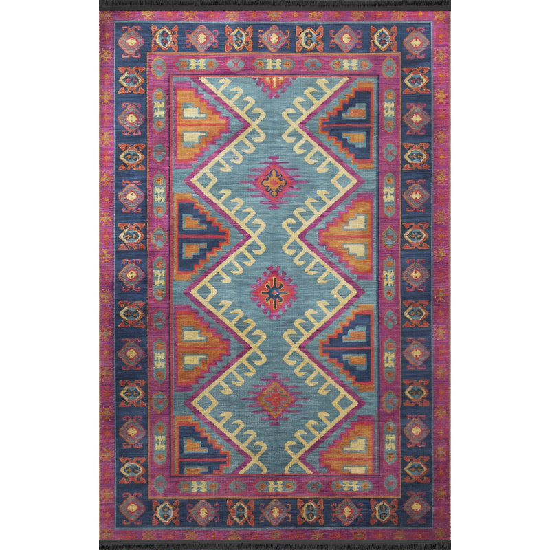 Tapis intérieur / extérieur rose en polypropylène tissé à la machine Samuela, Rectangle 5 pi x 6 pi 6 po
