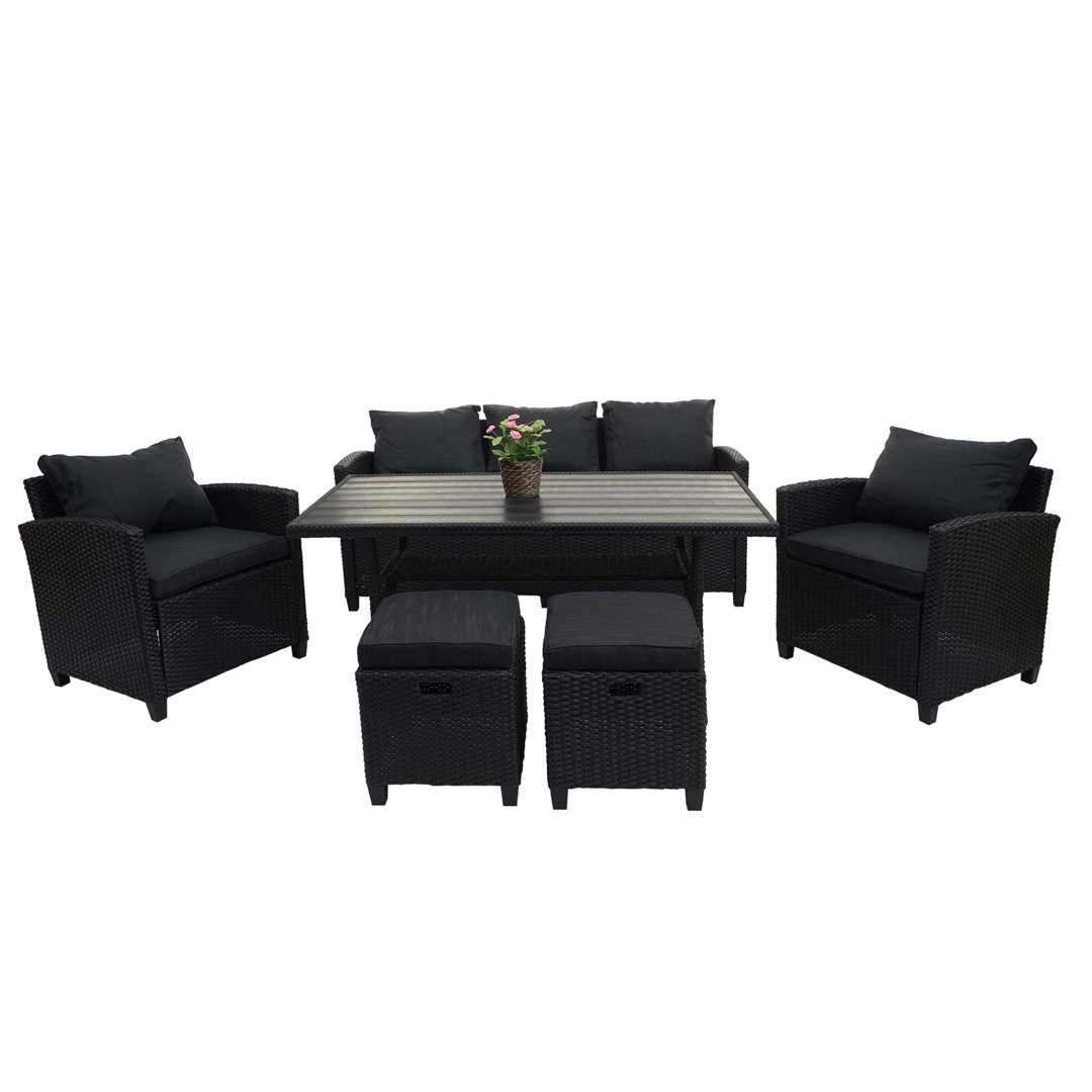 7-Sitzer Lounge-Set Wrangell aus Rattan mit Polster