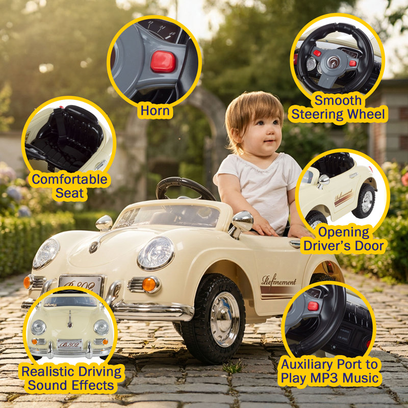Kids Ride on Car with Remote - Classic Toddler Car for Kids Ages 3-6 - 6V Battery-Powered Ride on with Lights and AUX Port, Kids Ride on Toys by Lil' Rider (Cream)