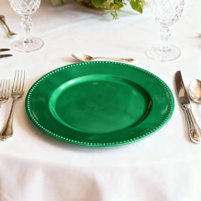 Emerald Green 13" D Beaded Charger Plate