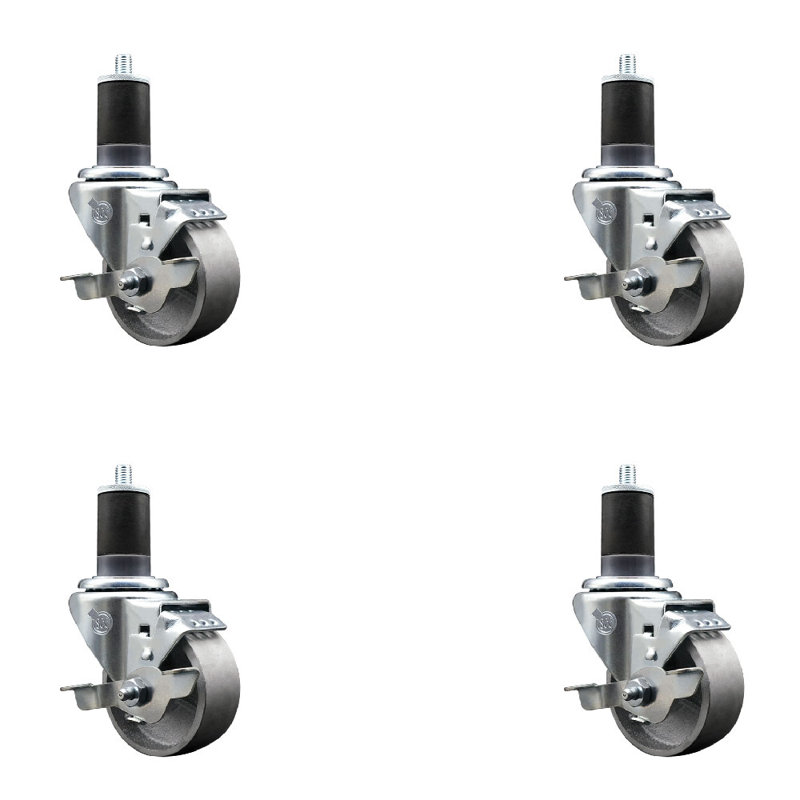 Semi Steel Swivel Expanding Stem Caster Set with Brake SCC TLB 3" x 1-5/8"