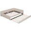Grand lit plateforme tapissier avec port USB et lit gigogne simple, beige