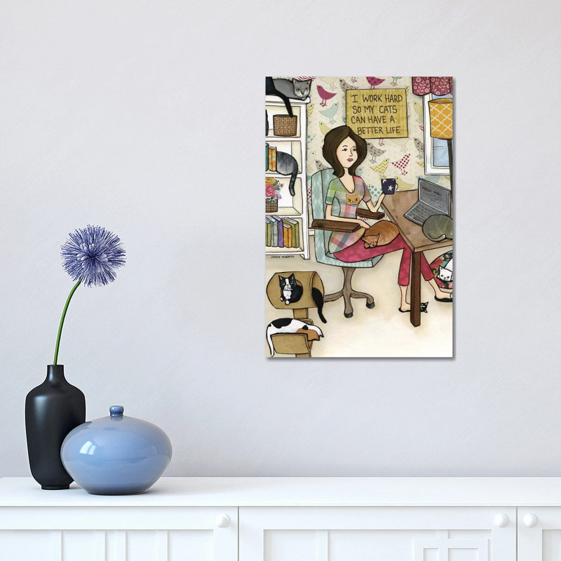 « Cats Better Life » par Jamie Morath-impression, H 18 po x l 12 po x 1,5 po, Toile tendue, Pas de tapis