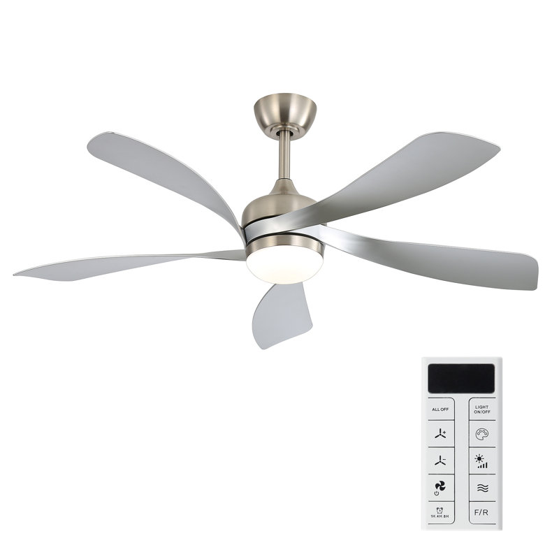Smart Ceiling Fan With Light Featuring 5 ABS Blades Dimmable LED And Memory Function, Nickel, Gray