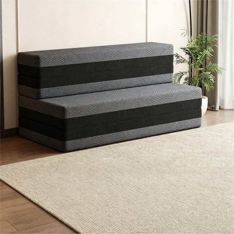 5-in-1 Quad-fold Convertible Sleeper Sofa Bed - Single Size, 4" Quad-fold Floor Mattress, Dark Gray