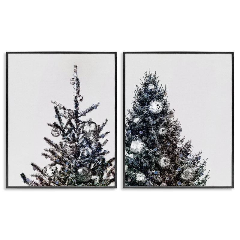 Arbre de Noël disco, ensemble de 2 giclées encadrées par Victoria Barnes, Giclée encadrée noir minuit, H 14 po x l 11 po
