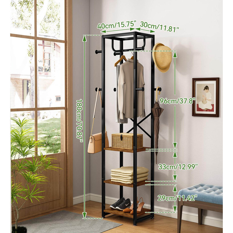 Freestanding 8 - Hook Coat Rack, Rustic Brown