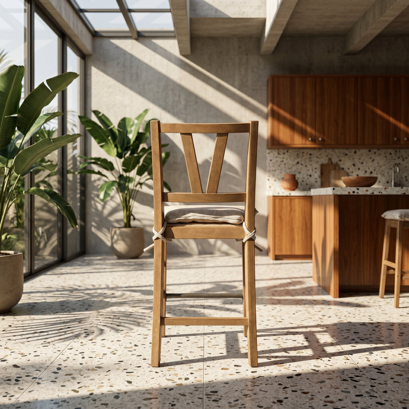 Chaises à hauteur de comptoir à lattes en placage d'hickory l 18 po x P 22 po x H 40,25 po Almond (ensemble de 2)