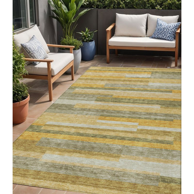 Tapis intérieur lavable rayé doré 5 pi x 8 pi doré et ivoire