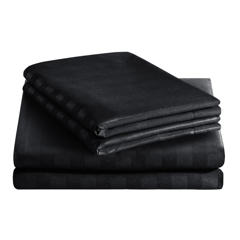 Microfiber Striped Duvet Cover Set with Matching Pillowcases and Stripe Fitted Sheet, Black