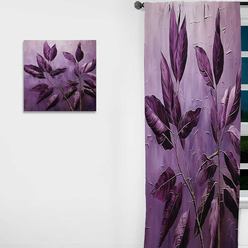 Rideau mauve à motif floral - feuilles mauves - prune Precision II, L 52 po x L 63 po
