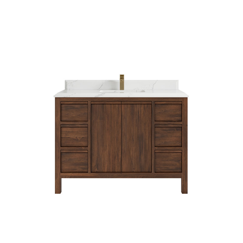 Ensemble de meuble-lavabo simple 48 po Teak, Calacatta Laza