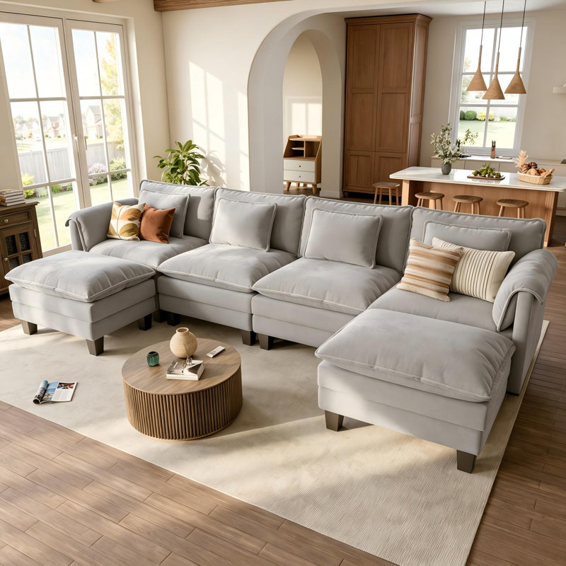 Canapé d'angle modulaire en forme de U, sans structure, revêtement en tissu chenille gris - Couchage Cloud