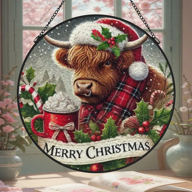 Merry Christmas Highland Cow, 7,8 x 7,8 po (20 x 20 cm)
