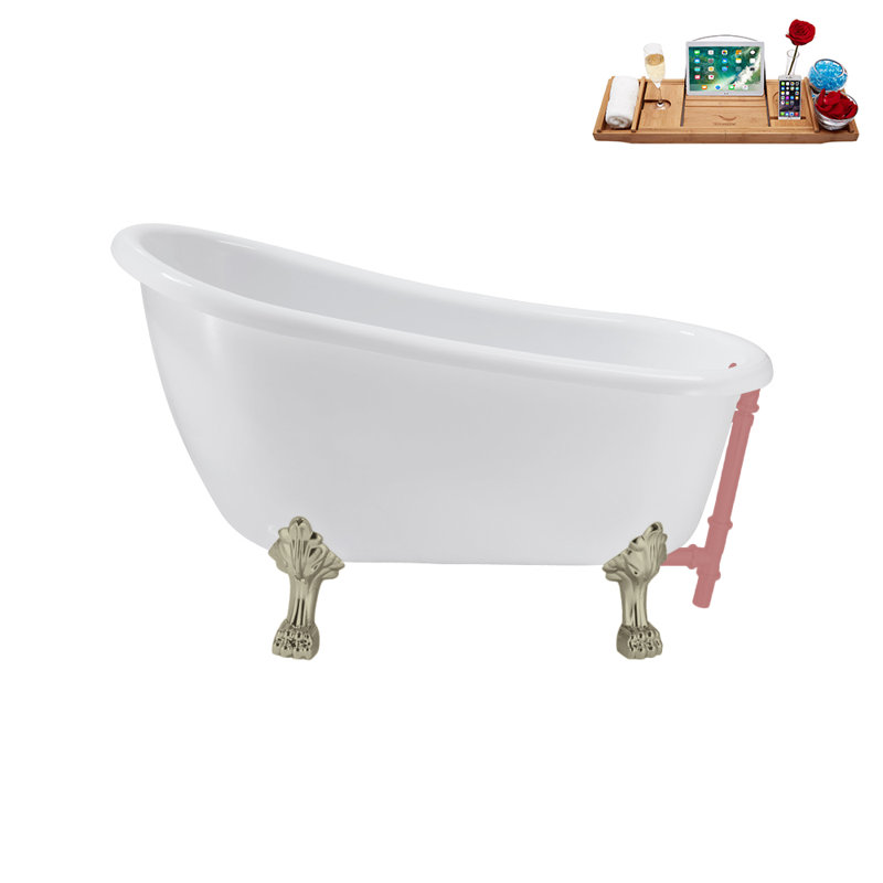 53.1'' x 25.6'' Soaking Acrylic Bathtub, Brushed Nickel, Matte Pink