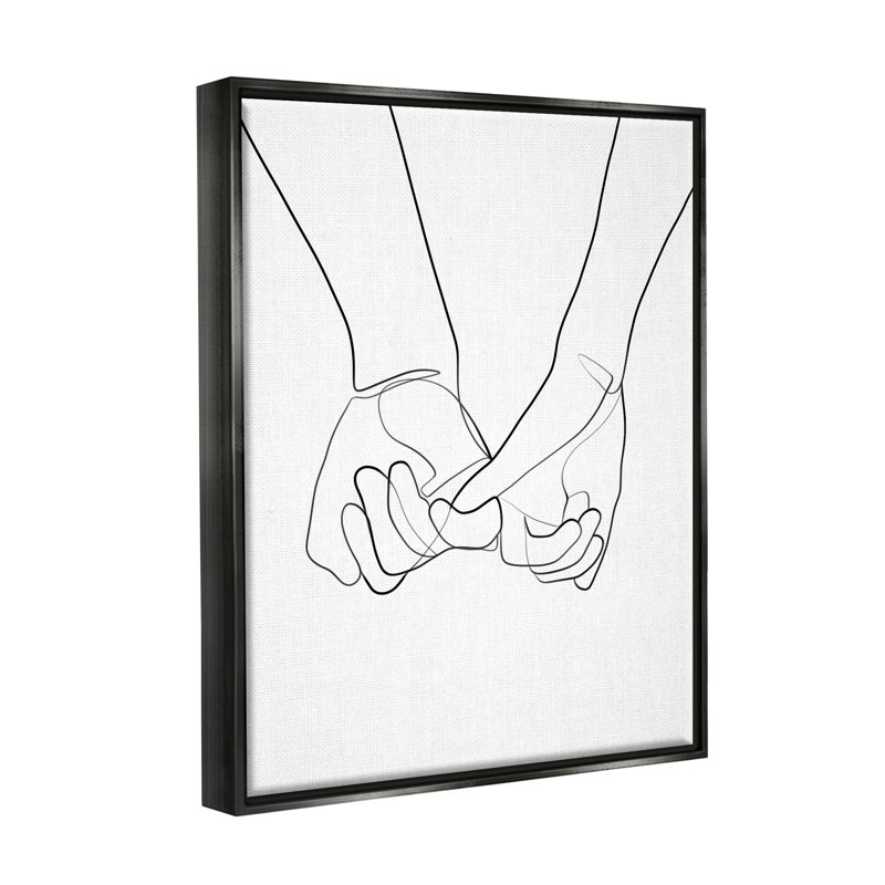 «Fluid Line Abstract Couple tenant par la main», art mural sur toile flottant encadré noir blanc par Ros Ruseva