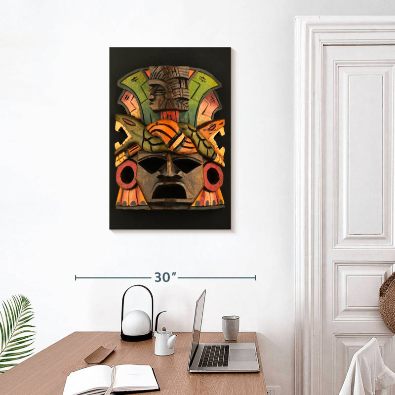 Senne Aztec Wooden Mask, 30" H x 20" W