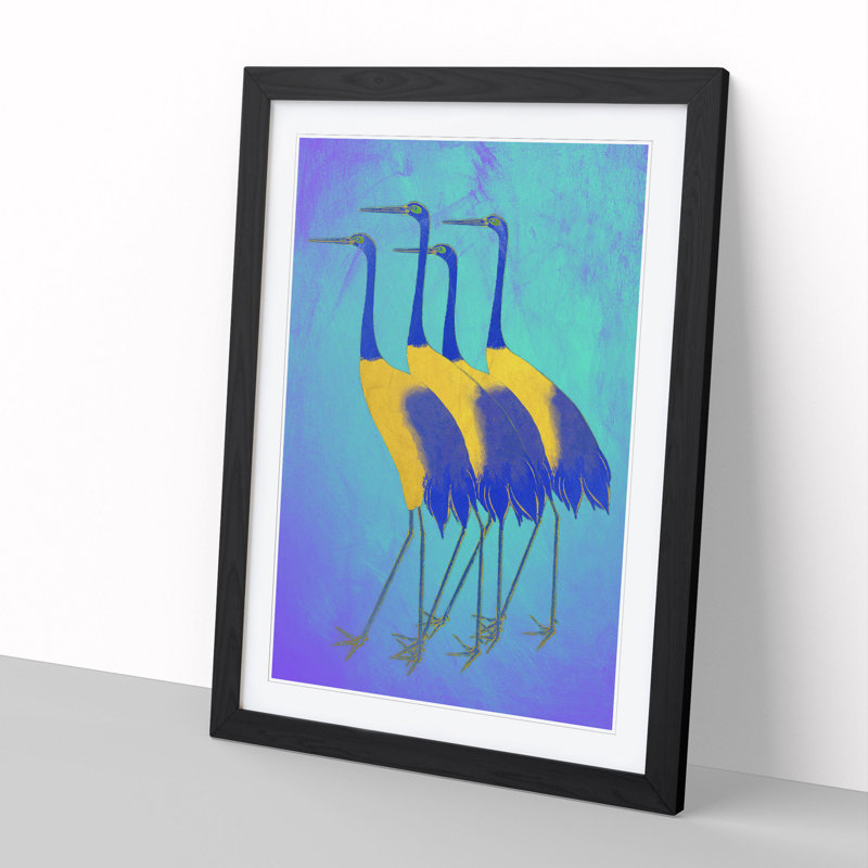 Golden Cranes - Picture Frame Painting, 65cm H x 48cm W x 2cm D, Black Framed