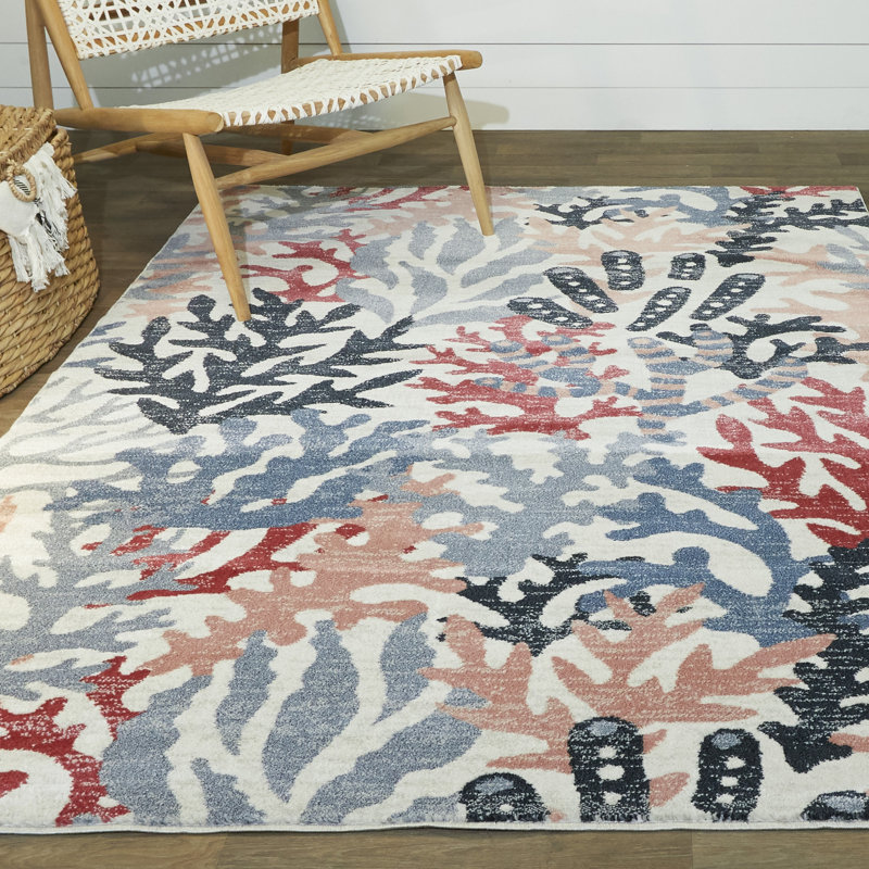 Tapis blanc / bleu Carly, Rectangle 7 pi 10 po x 10 pi